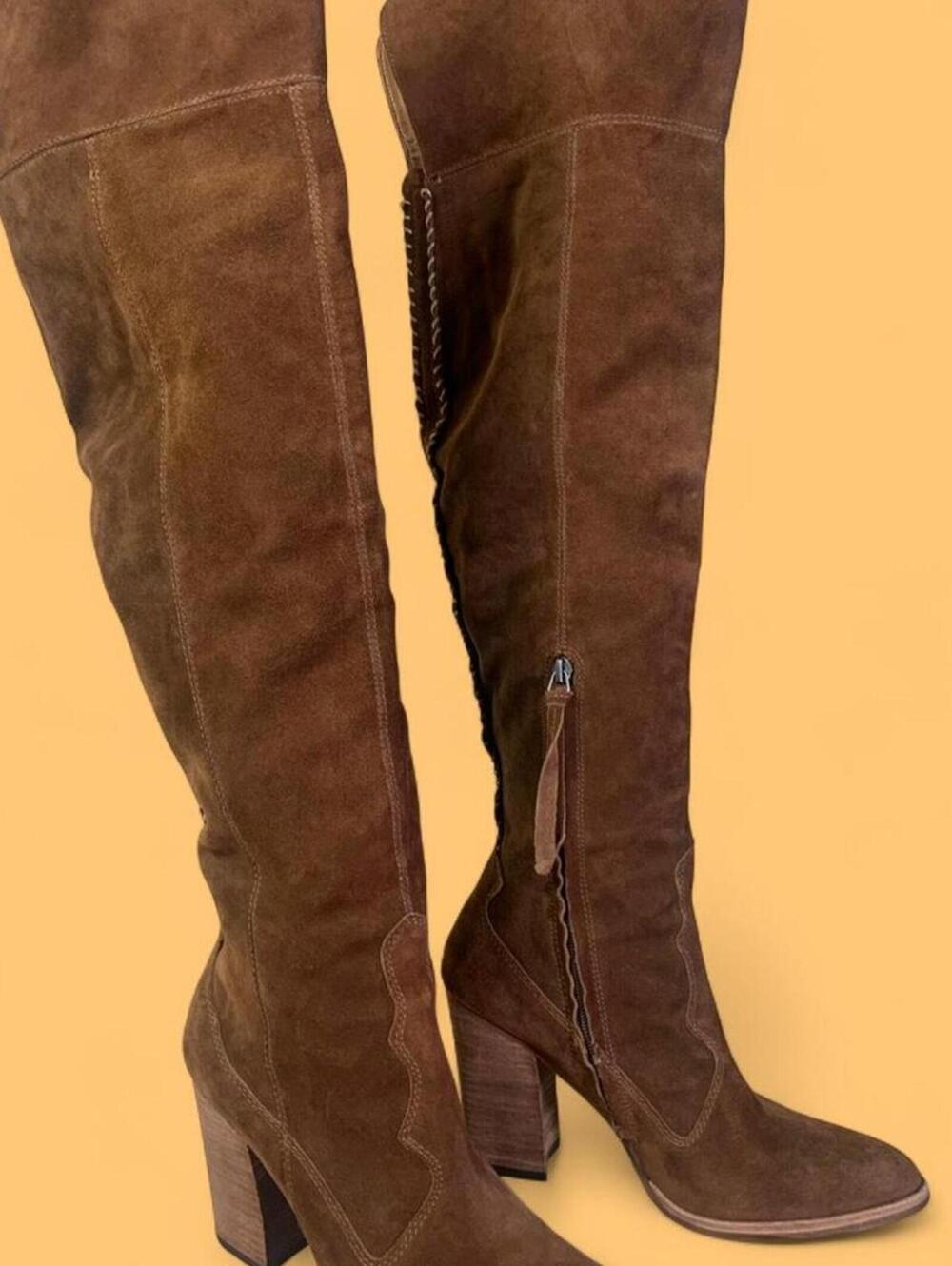 Western tassel zipper suede thigh high boots